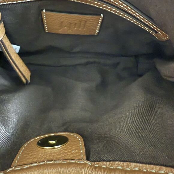 J Jill Straw Leather Trim Small Crossbody Brown Top Handle And Detachable Strap - Picture 6 of 7